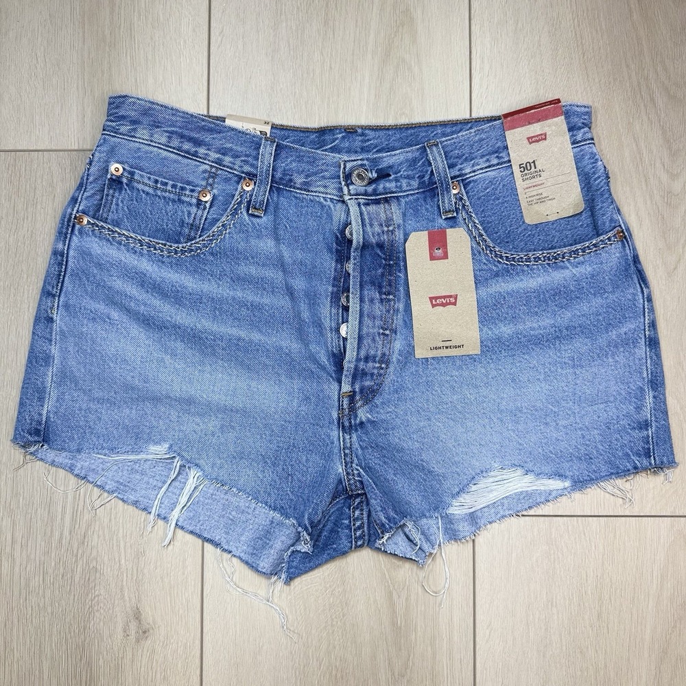 New! Levis 501 Original High Rise Shorts 32 Light Wash Raw Hem Button Fly NWT